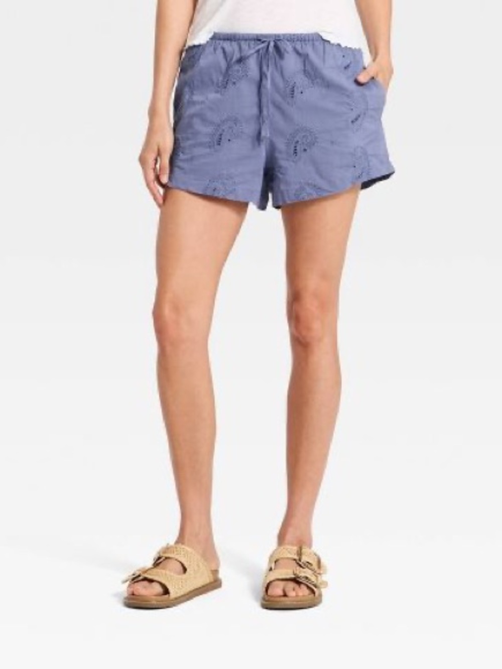 Universal Thread Women’s Cutwork Paisley Pull-On Shorts Blue Gray XS NWT